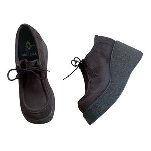 VOLATILE Wallaroo Suede Raised Stitch Oxford Platform Shoes - Brown, Size 7 Y2K